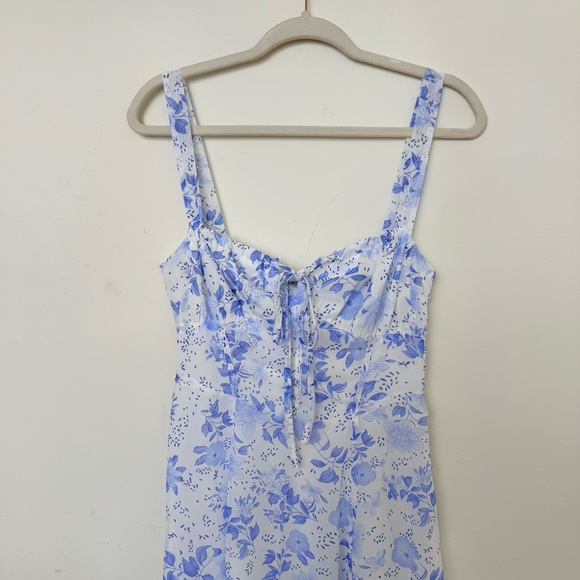 Rihoas Blue Square Neck Floral Ruched Midi Dress - Picture 10 of 11